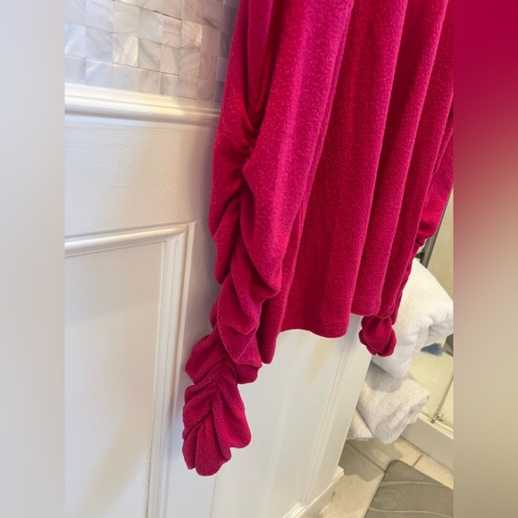 NWT new XL Anthropologie ruched sleeve turtleneck top raspberry pink stretchy - Picture 12 of 17